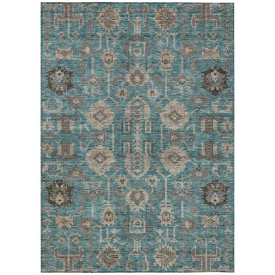 Teal Blue Aqua And Beige Oriental Washable Indoor Outdoor Area Rug