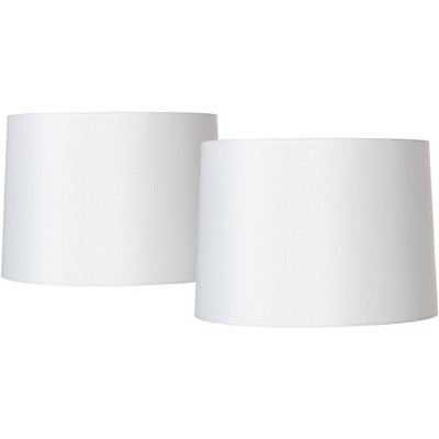 Brentwood Set of 2 Drum Lamp Shades White Fabric Medium 13" Top x 14" Bottom x 10" High Spider Replacement Harp and Finial Fitting