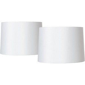 Springcrest Set of 2 Drum Lamp Shades White Fabric Medium 13" Top x 14" Bottom x 10" High Spider Replacement Harp and Finial Fitting - 1 of 4