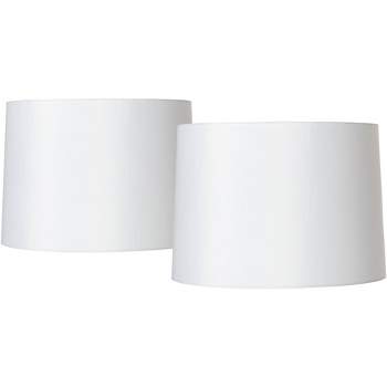 Springcrest Set of 2 Drum Lamp Shades White Fabric Medium 13" Top x 14" Bottom x 10" High Spider Replacement Harp and Finial Fitting