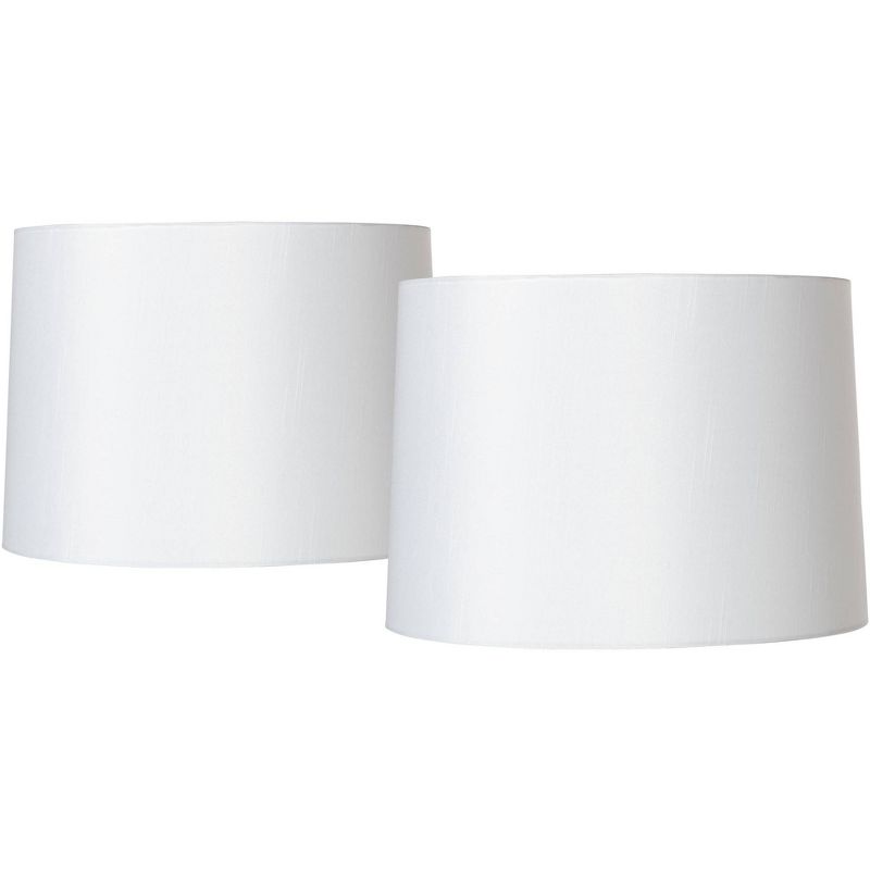 Springcrest Set of 2 Drum Lamp Shades White Fabric Medium 13" Top x 14" Bottom x 10" High Spider Replacement Harp and Finial Fitting, 1 of 9