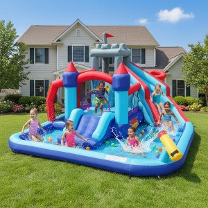 KRISRATE Inflatable Water Slides Park for Kids 3-12, Bounce House with Double Slides, Climbing Wall, Splash Pool & 580W Blower for Backyard Summer Fun - 1 of 4