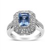 Silver Diamond Accent and 8X6 mm Emerald-Shape Blue Topaz Ring - 3 of 4