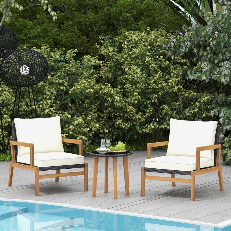 Tangkula 3 PCS Patio Chair Set Wicker Chair & Side Table Set w/ Tempered Glass Tabletop, 2 of 11