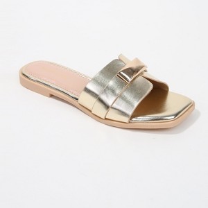 Berness Women's Kallen Vegan Leather Slide Sandals with Metallic Buckle Accent - 1 of 4