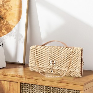 Straw Woven Women's Crossbody Bag - Straw Crossbody Bag, Khaki Color, Urban Minimalist Style, Soft Single Strap, Lightweight Handbag - 1 of 4