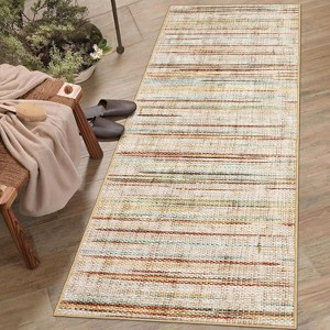 Washable Rug with Braided Print, Modern Low-Pile Non-Slip Carpet for Kitchen, Entryway, Bathroom, Bedroom – Stain Resistant, Natural Darkened - 1 of 4