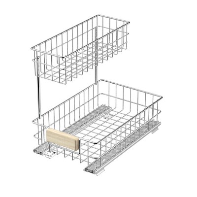 Pull Out Cabinet Organizer, Under Sink Slide Out Storage Shelf with 2 Tier Sliding Wire Drawer