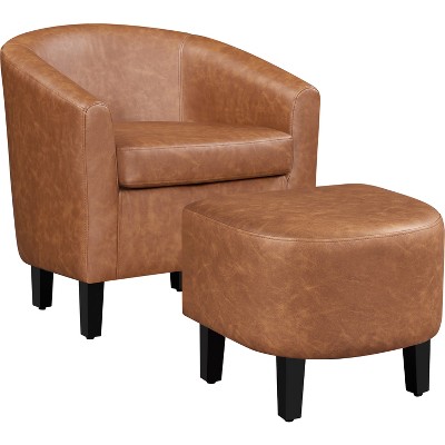 Yaheetech Faux Leather Accent Arm Chair Barrel Chair with Ottoman for Living Room