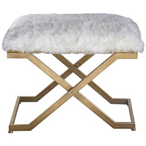 Uttermost Farran 23 3/4" Wide White Faux Fur Small Industrial Bench - 1 of 1