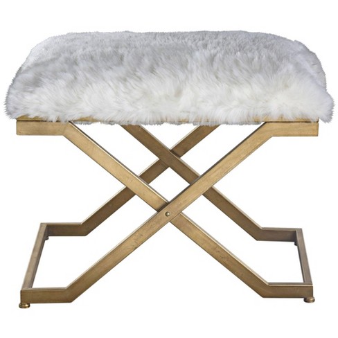 Uttermost Farran 23 3/4" Wide White Faux Fur Small Industrial Bench - image 1 of 1