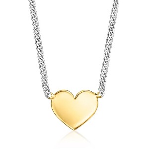 Pure Collection by Ross-Simons Italian 14kt Yellow Gold Heart and Sterling Silver Curb-Link Necklace Size 16 - 1 of 3