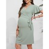 Women's Maternity Dress Short Sleeve Casual Pregnancy Dresses Rib Knit V Neck Pregnant Clothes with Belt - 4 of 4