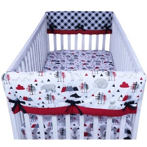 Bacati - Lumberjack Red/Black/Gray Boys Cotton Crib Rail Guard Covers set of 2 - 1 of 4