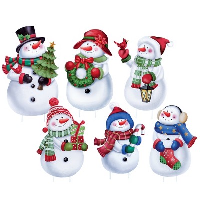 Collections Etc Holiday Snowmen Festive Garden Stakes - Set of 6