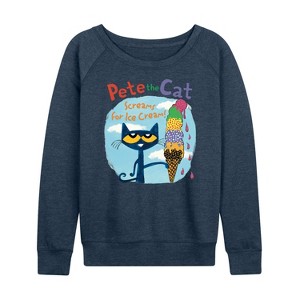 Women's - Pete the Cat - Screams For Ice Cream Lightweight French Terry Wide Neck Long Sleeve Shirt - 1 of 4