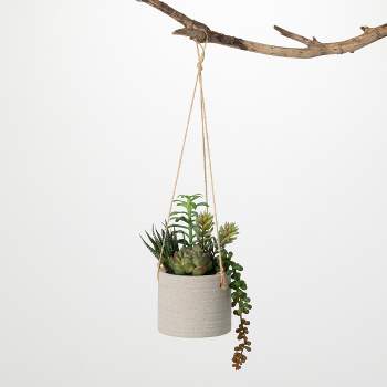 Sullivans Artificial Hanging Succulent In Pot 7"H Green