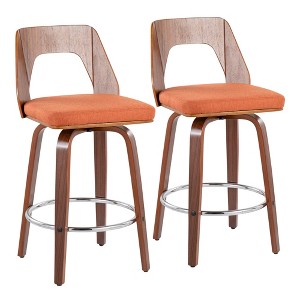 Fabric Padded Mid-Century Modern Counter Stool with Swivel and Wood Frame for Kitchen Island or Home Bar, Set of 2 - 1 of 4