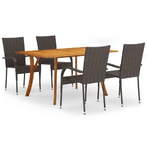 vidaXL Dining Set Brown Solid Acacia Wood, PE Rattan, Powder-Coated Steel - 59.1" Table Length Brown 4 Items - 1 of 4