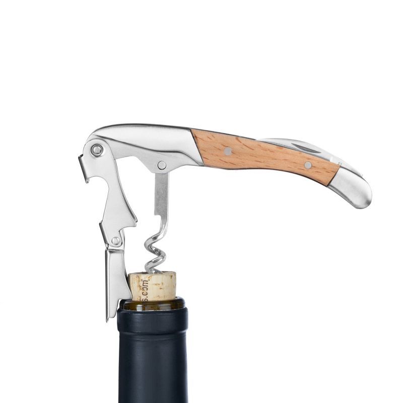 True Timber Double Hinged Waiter’s Corkscrew, Wood Handle Stainless Steel Wine Key with Foil Cutter, 2 of 7