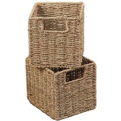 Set of 2 Rustic Seagrass Rectangular Storage Baskets
