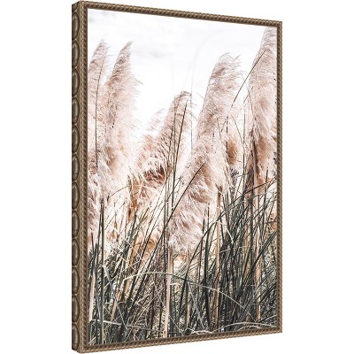 Pampas Grass Sepia Photography Canvas with Beaded Bronze Frame