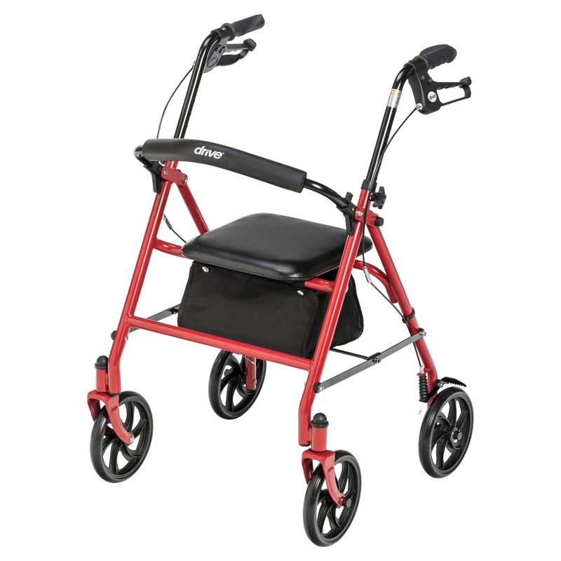 Drive Medical Four Wheel Walker Rollator with Fold Up Removable Back Support, Red, 2 of 10