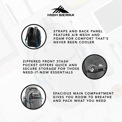 High Sierra Fairlead Zipper Closure Laptop Computer Travel Backpack with Padded Straps, Luggage Strap, and Water Bottle Pocket, Blue — фото 3