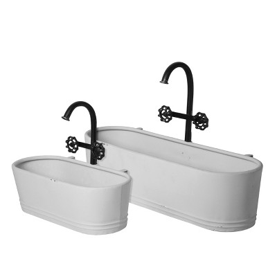 VIP Metal 22 in. White Sink Planter Drainage with Plug Set of 2