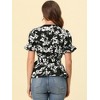 INSPIRE CHIC Women's Floral V Neck Tie Waist Short Sleeve Belted Ruffle Wrap Shirt - 4 of 4