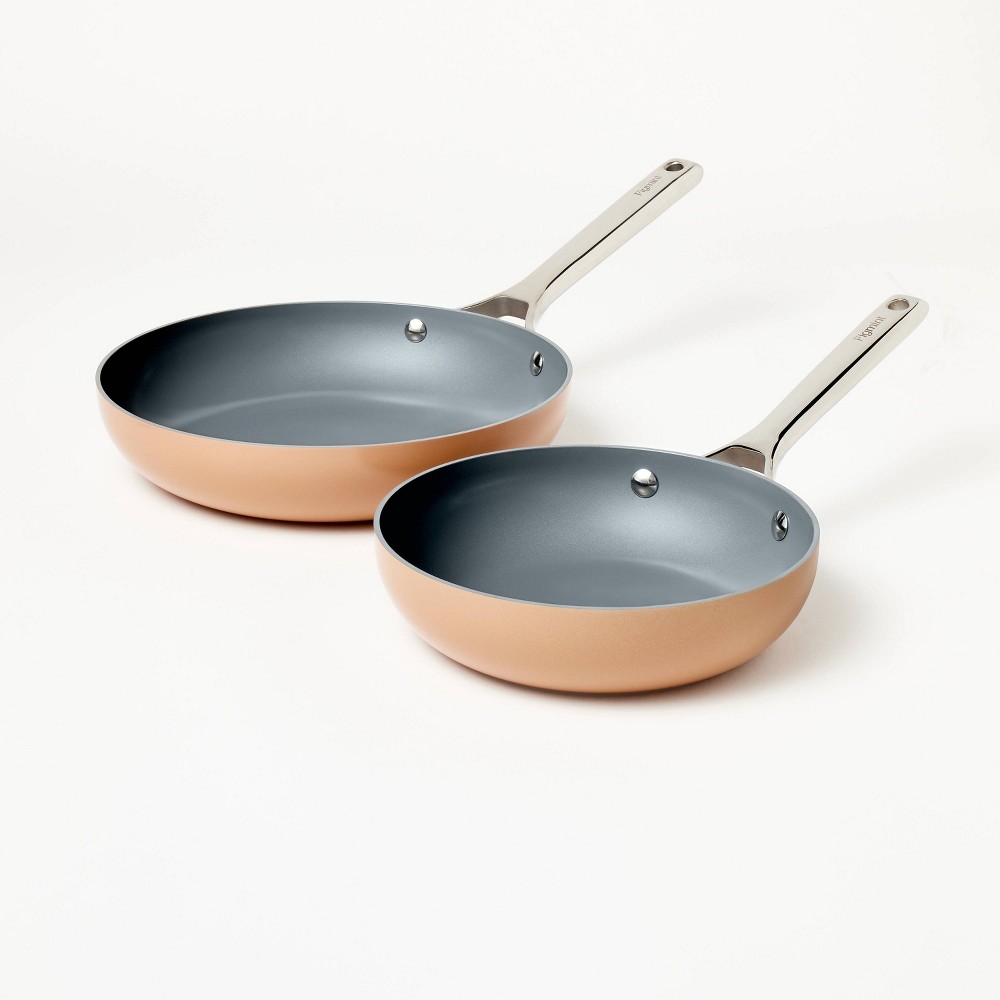 2pk (8 & 10) Aluminum Nonstick Frypan Set Terracotta Orange - Figmintâ„¢