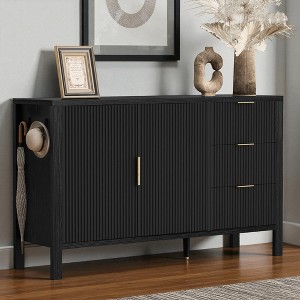 Mshliw 55.1" Modern Wave-Pattern Sideboard with 3 Drawers, Adjustable Shelves, Hooks & Center Support Leg for Living Room, Entryway, Hallway - 1 of 4