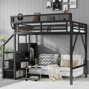 TiramisuBest Loft Bed with Staircase Storage Shelves Wardrobe Space Saving High Loft Modern Sturdy Metal Frame for Kids Teens - 1 of 4
