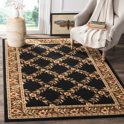 Black and Brown Floral Border 4' x 6' Synthetic Area Rug