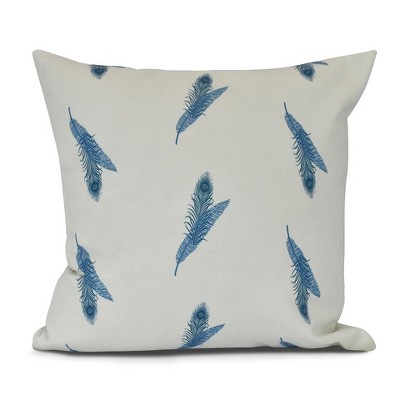 16"x16" Feather Print Square Throw Pillow Blue - e by design