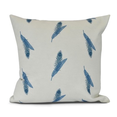 16"x16" Feather Print Square Throw Pillow Blue - e by design