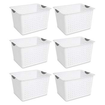 Sterilite Large 16 x 13 x 10 Inch, Plastic Deep Ultra Storage Basket Tote with Contoured Handles for Home and Office Organization, White (6 Pack)