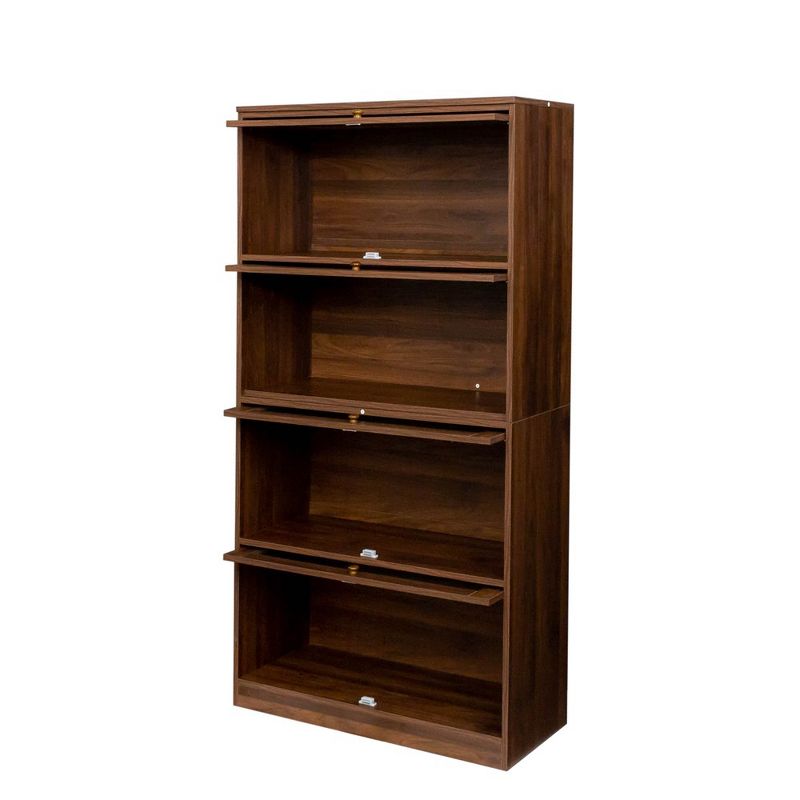 4-Tier Bookcase With Clear Glass Flip-Up Doors, Floor Storage Cabinet, Free Standing Book Shelf Storage Organizer, 4 of 8