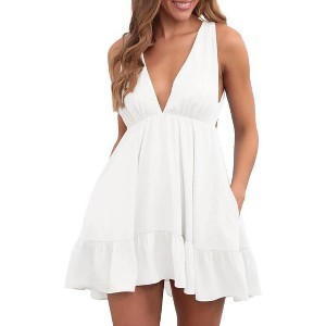 imily bela flowy mini dress Imily Bela Womens Summer Eyelet Dresses Casual Flowy Babydoll Swing Short  Sleeve V Neck Lace Tunic Dress White in Kenya