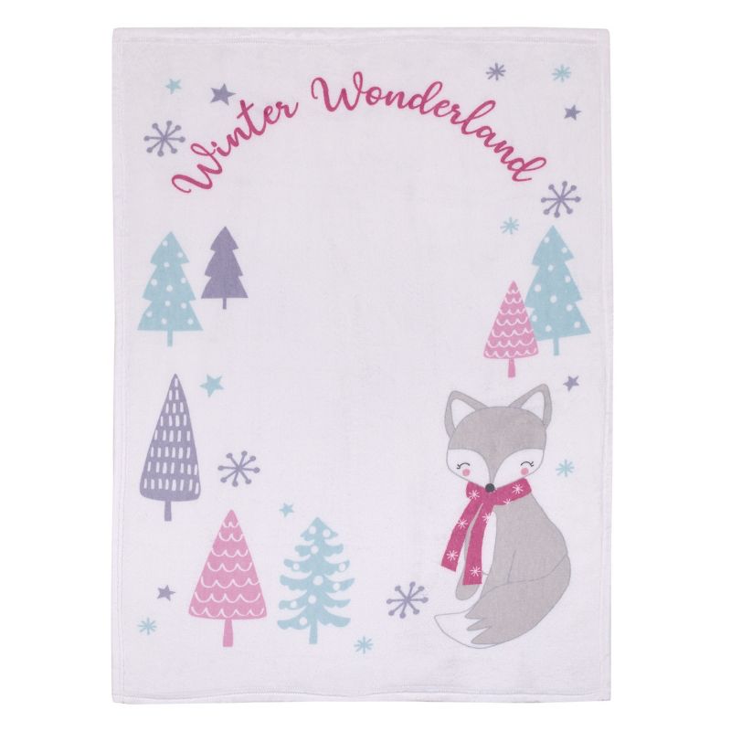NoJo Fox White, Gray, and Purple "Winter Wonderland" Christmas Photo Op Super Soft Baby Blanket, 1 of 5