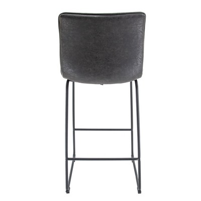 Charcoal Black Modern Leather Bar Stools with Iron Base, Set of 2