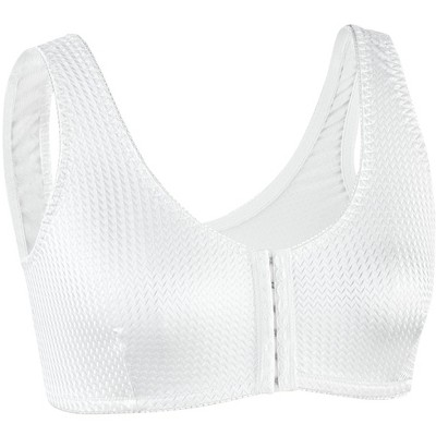 Collections Etc Front Hook Closure Stretchy Fabric Comfort Sleep Bra 34  White