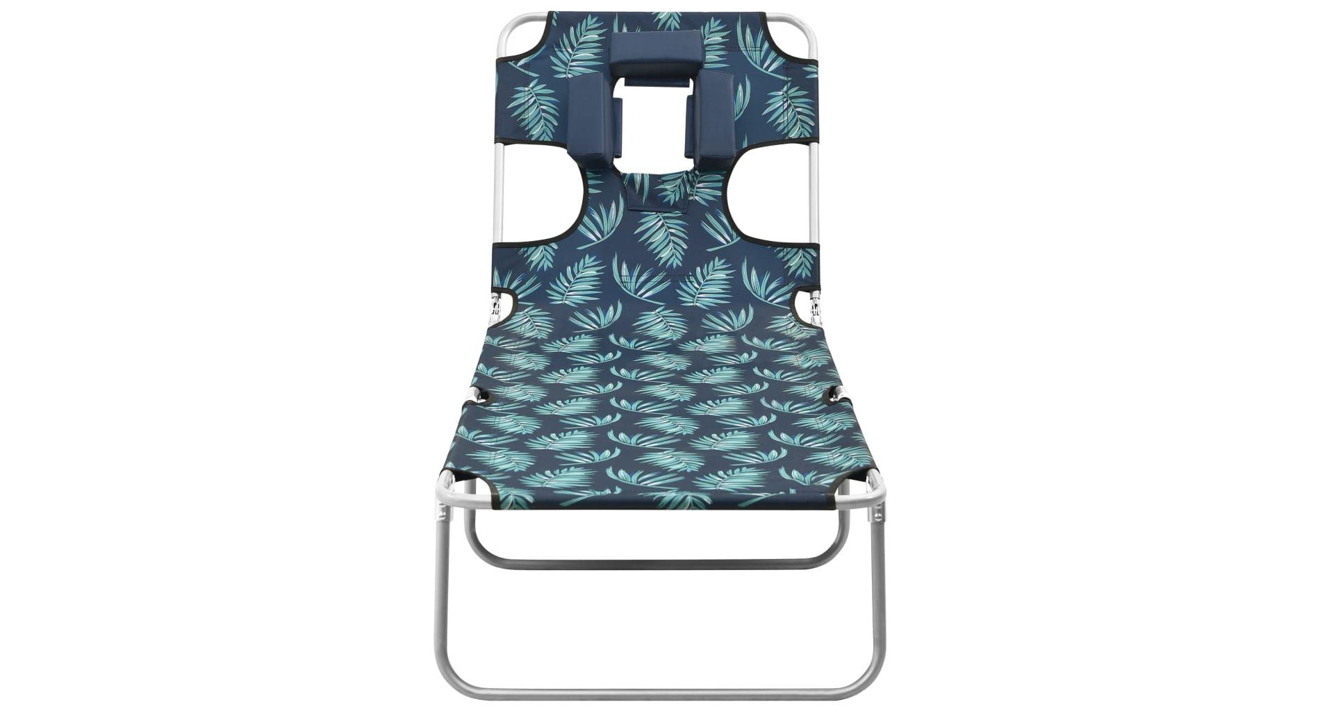 vidaXL Patio Lounge Chair Folding Sunlounger Sunbed with Head Cushion Steel - Leaf Pattern