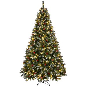 Racxily Pre-Lit Christmas Tree with Frosted Tips & Pine Cones, Pre-Decorated Artificial Holiday Tree 7.5ft/9ft - 1 of 4