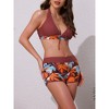 Elerevyo Women's Leaf Print Color Block Bikini Sets, Halter Top Boyshorts Bottom Swimwear Bathing Suits 1 Set - 2 of 4