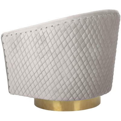 Transitional Pale Taupe Velvet Swivel Barrel Chair with Gold Legs