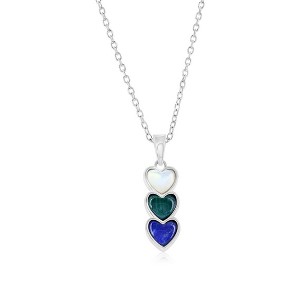 Bella Silver Sterling Silver, MOP, Lapis, Malachite, Triple Heart Necklace - Multi - 16+2 Inch - 1 of 2
