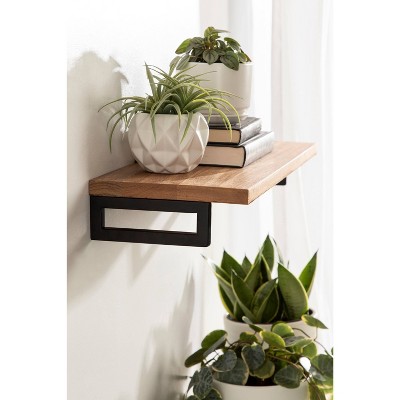 Lankford 24" Natural Wood and Black Modern Floating Wall Shelf