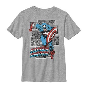 Boy's Marvel Captain America Gray Grayscale Panels T-Shirt - 1 of 4