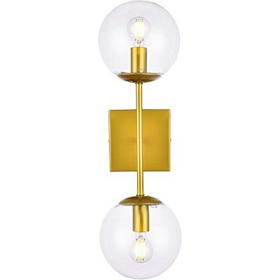 Elegant Lighting Neri 2 lights brass and clear glass wall sconce